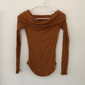 off the shoulder brown shirt
